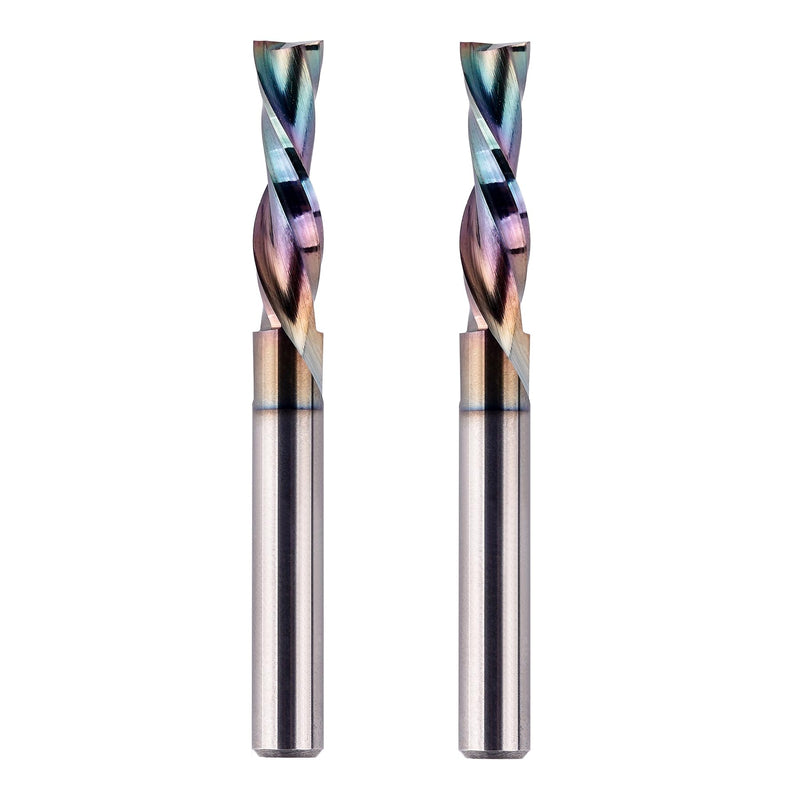 SpeTool 2-Piece Downcut Spiral Router Bits, 1/4 Inch Shank 1/4 Inch Cutting Diameter 1 inch Cutting Length , Extra Long Life Coating CNC Router Bits End Mill for Wood Carving Mortise Slot down cut&2-1/2" Length