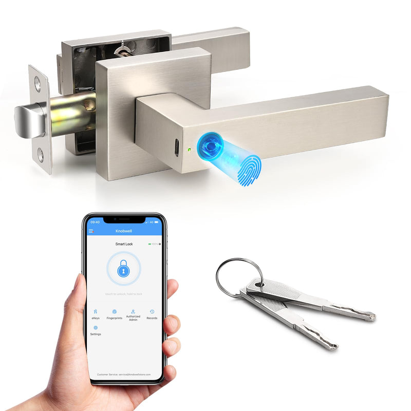 KNOBWELL Smart Fingerprint Door Lock with App Control, Smart Door Lock, Biometric Door Knob, Keyless Entry Door Lock with Handle for Home, Hotel, Apartment, Office, Airbnb-Silver Silver