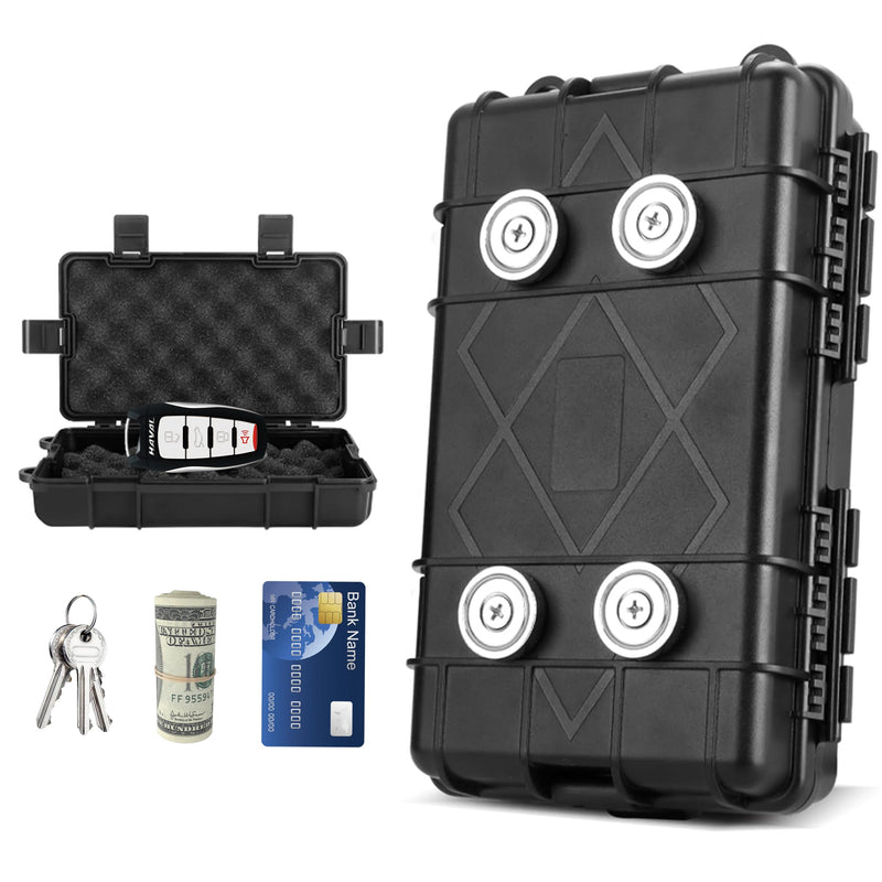 Magnetic Key Box for Under Car, 7.3''x4.2'' Car Key Fob Holder Outdoor Magnetic Box Waterproof Large Magnetic Key Holder Under Vehicles Hide a Key 4 Strong Magnets for Hiding Keys, Black