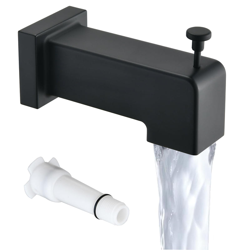 Slip On Diverter Tub Spout, Sleek Square Design for Bathroom, Fits 1/2" Copper Pipe (5/8" OD), Child-Safe Rounded Edges, Easy Installation, Matte Black