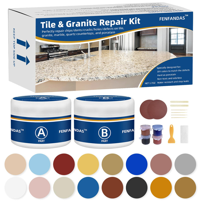 Tile and Granite Repair Kit, Marble Porcelain Stone and Quartz Countertops Repair Kit for Chips Dents Cracks Holes Scratch, Fix Chipped Edges Corners, Reattaches Missing Pieces