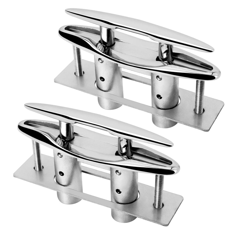 5" 6" Pull Up Flush Mount Cleat 2 Pack, Stainless Steel 316 Boat Dock Deck Retractable Low-Profile Mooring Rope Cleat with Backing Plate and Lock Nuts 5 inch Pull Up Cleat