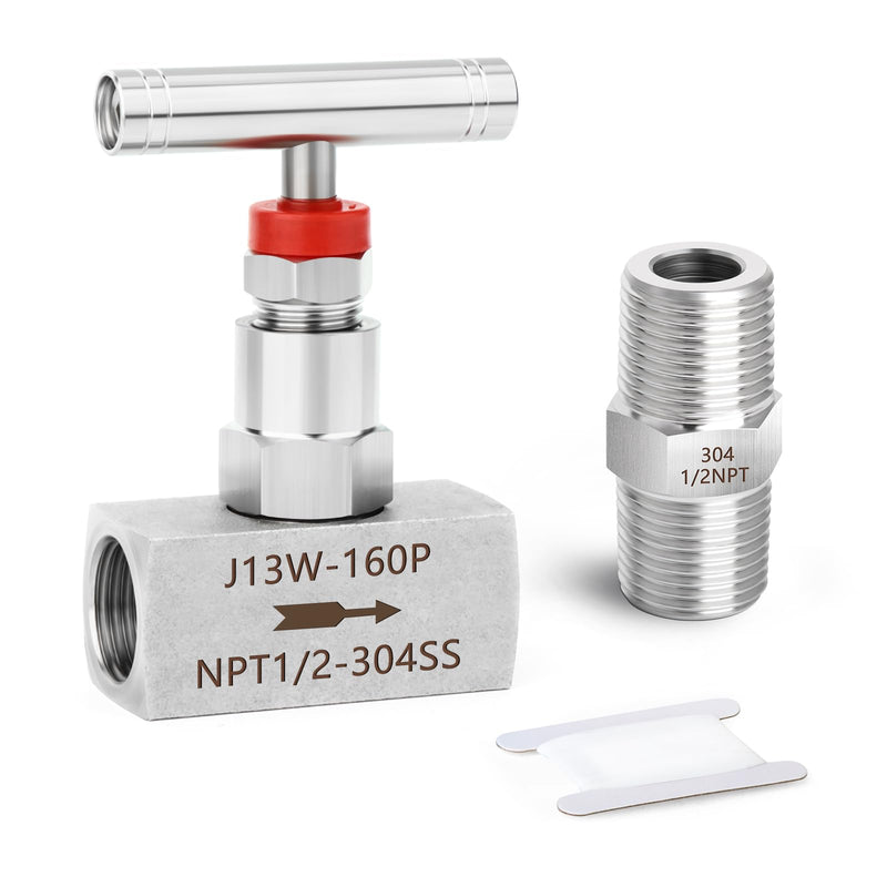 TAISHER 1PCS 304 Stainless Steel High Pressure Straight Needle Valve 1/2" Female NPT For Flow Control Water Gas Oil With Nipple 1/2" NPT