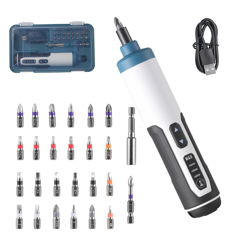 Hantinstom 3.7V Cordless Electric Screwdriver Kit, Rechargeable Power Screwdriver with 26-Piece Magnetic Bit Set, Dual LED Light, USB Charging Cable & Carrying Case