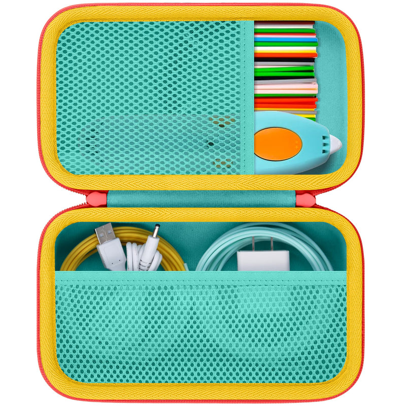 Case Compatible with 3Doodler Start+ Essentials/3Doodler Flow 3D Printing Pen,Storage Holder for 3D Pen PLA Filament and Charger (Green Case,Red Zipper)