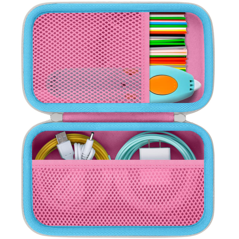 Case Compatible with 3Doodler Start+ Essentials/3Doodler Flow 3D Printing Pen,Storage Holder for 3D Pen PLA Filament and Charger (Pink Case,White Zipper)