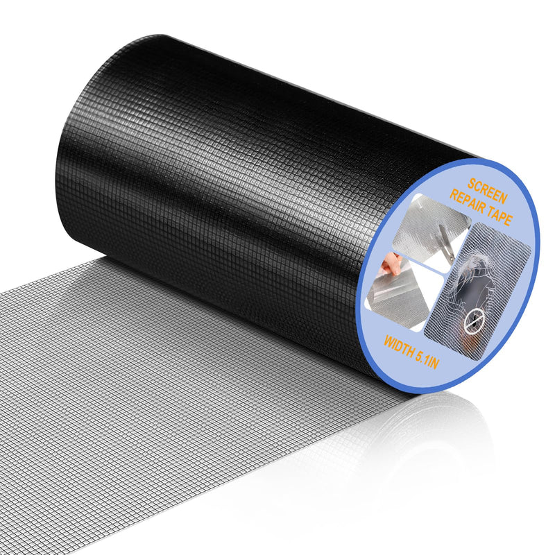 Extra Wide 5 in x 20 ft Window Screen Tape Mesh Repair Strong Adhesive Waterproof Fiberglass Screen Repair Kit Patch for Window Door Tears Holes(Black) Black