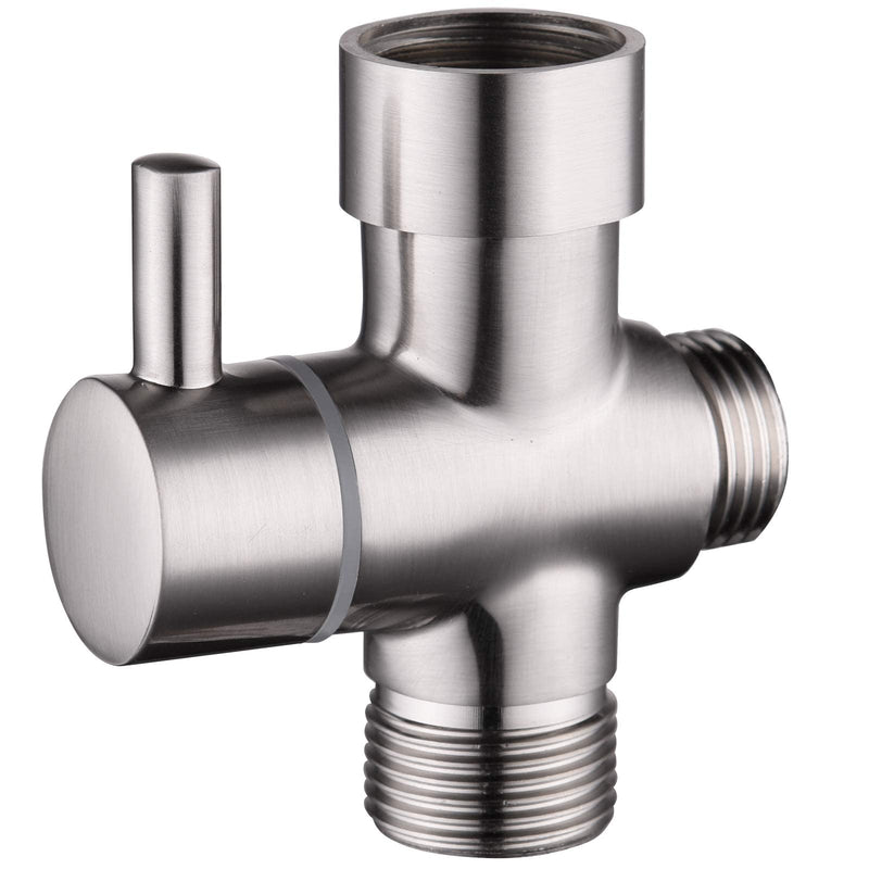 3-Way Solid Brass Brushed Nickel Shower Arm Diverter Valve G1/2 Thread - Universal Bathroom Replacement for Handheld and Fixed Showerheads - Tool-Free Installation Leak-Proof Design