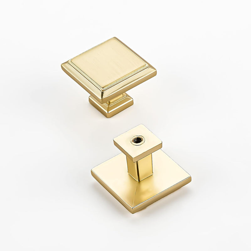 10 Pack Brushed Gold Kitchen Cabinet Knobs 1.3 inch Square Soild Cabinet Hardware Knobs for Dresser Drawers Knob 10 PACK