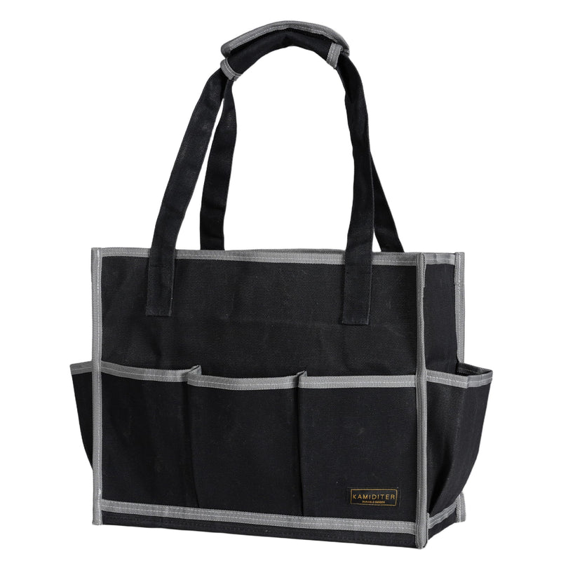 Waxed Canvas Tool Pouch,1 Large Capacity Pocket & 14 Pockets Garden Tool Storage Bag, 14.5 X 6.5 X 11 inch Muti-Purpose Tool Bag with Padded Handle | Black