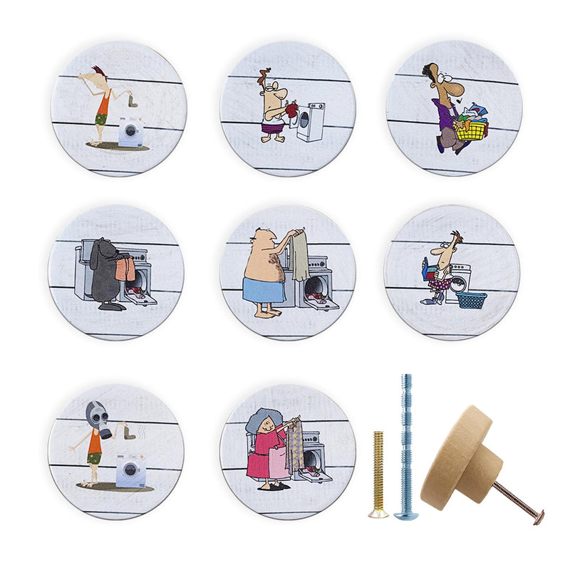 8 Pack Wooden Cabinet Knob 1-4/5inch Round Unique Fun Laundry Drawer Handles Room Knobs and Pulls