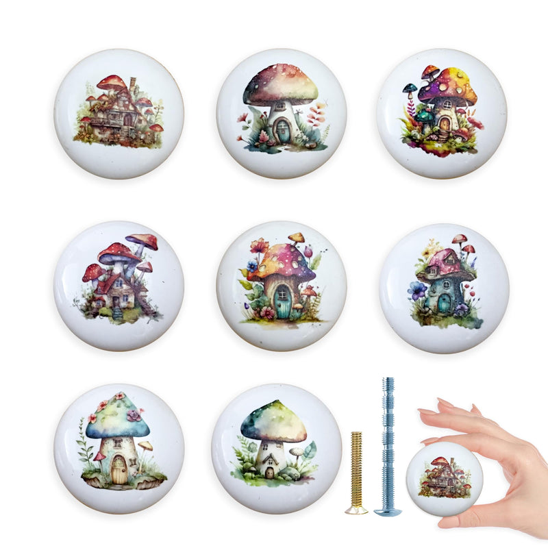 Mushroom Plant Ceramic Cabinet Knob 8Pack Nursery Vintage Unique Dresser Drawer Handles Furniture Hardware Pulls and Knobs 1.5 X 1.5 Inches