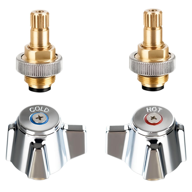 4" Brass Faucet Handle Cartridge Replacement Stem Assembly Faucet Valves Hot and Cold Knob Handle Kit with Stem for Kitchen & Bathroom Knob Handles Knob Handle Kit with Stem (1 Pair)