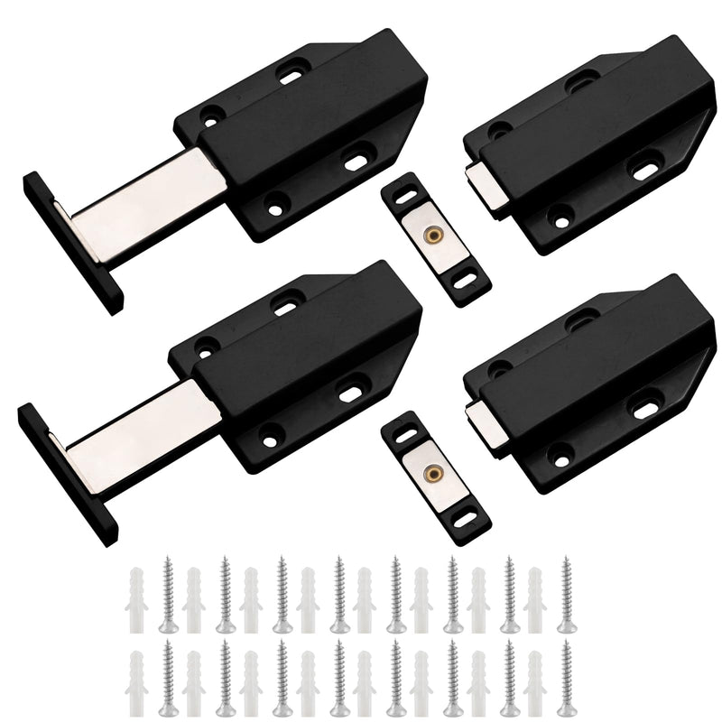 4 Pack Magnetic Push Latch Push to Open Cabinet Hardware Magnetic Touch Latch Door Push Release Latch Magnetic Drawer Push Catch Drawer Magnets, Black 4 Pack, Black