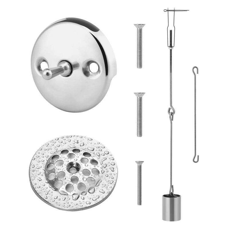 Tub Drain Kit, Bath Tub Drain Linkage Assembly with Trip Lever and Strainer Done Cove, All Components are Made of 304 Stainless Steel, Fit for Trip Lever Bath Tub Waste and Overflow Drain