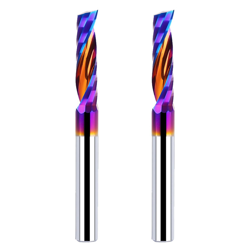 2PCS O Flute Spiral Router Bit 1/4 Inch Shank 1/4 Inch Cutting Diameter 1 inch Cutting Length with Extra Long Life Coating CNC Router Bits End Mill for Wood Cutting, Slot Mortise, Engraving 2 pieces