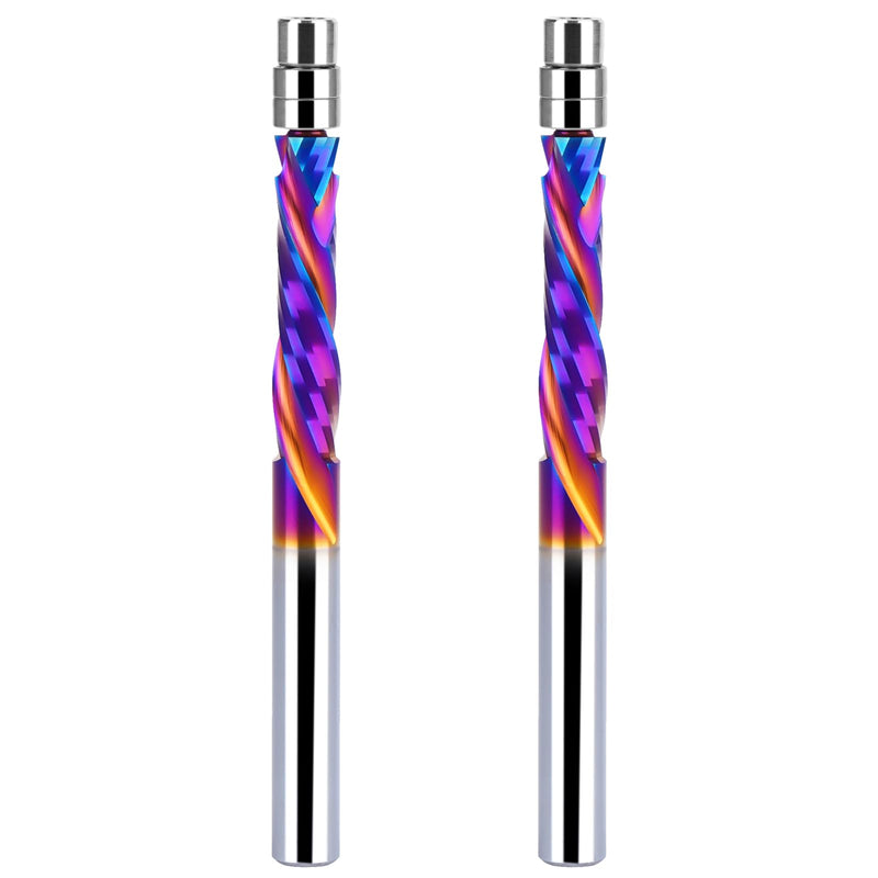 2PCS Up & Down Cut Spiral Flush Trim Router Bit 1/4 Inch Shank 1/4 Inch Cutting Diameter, CNC Router Bits End Mill for Wood Cutting, Slot Mortise, Engraving 2 pieces COMPRESSION CUT