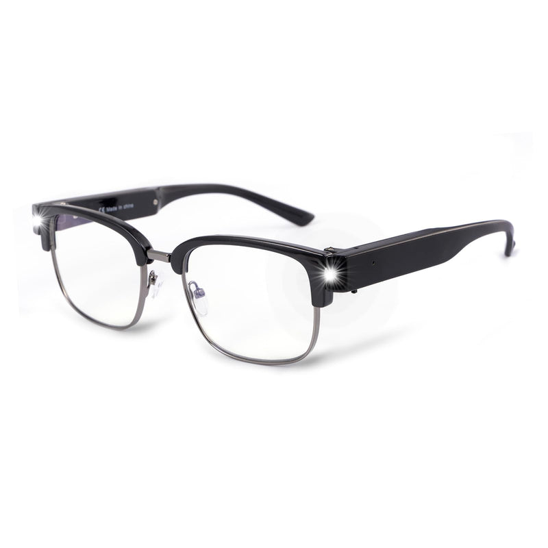 OKH Reading Glasses with Light Metal Frame Magnifier Reading Glasses Rechargeable Bright Led Readers Glasses for Men Women Black 2.0 x