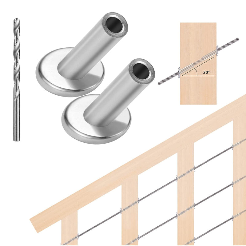 Steel DN Mate 80 Pack T316 Stainless Steel Cable Protector 30 Degree Angle Beveled Protector Sleeves, Protector Sleeve for 1/8 Cable Railing Hardware with a Drill Bit, Stair Railing Kit for Wood Post Silver