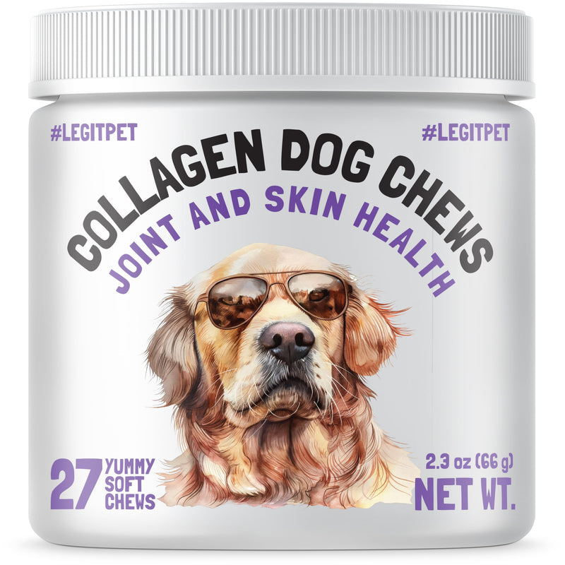 Collagen Dog Chews for Joint & Skin Health 27 Soft Chews All Breeds Mobility, Cartilage Repair & Pain Relief Hip & Joint Skin Coat Anti-inflammatory Support Eggshell Membrane Senior & Adult Dogs