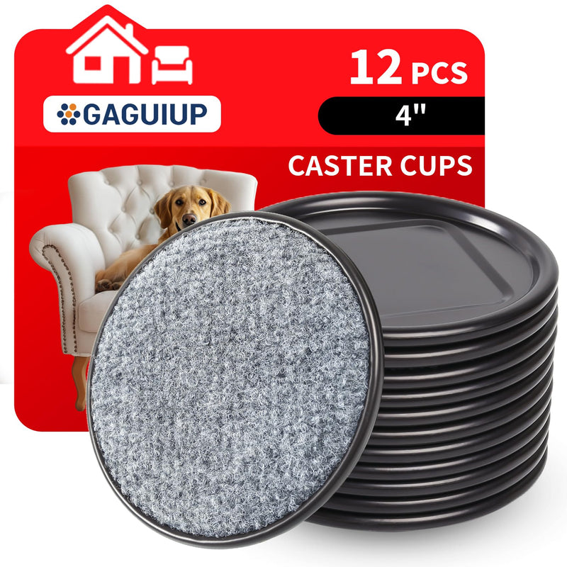 4" Round Carpet Bottom Furniture Caster Cups, Reusable Furniture Sliders for Hardwood Floors, Felt Furniture Pads Coasters to Protect Tile or Laminate Floors from Scratches, Brown/Gray (12 Pack) 4 Inch, 12 Pack