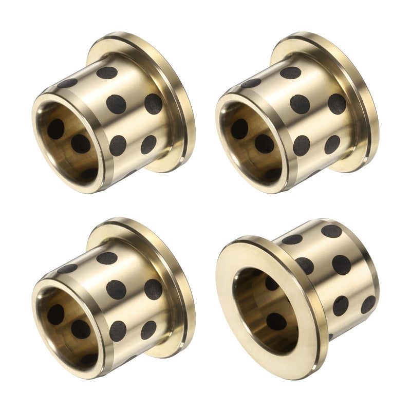 uxcell 4pcs Flange Sleeve Bearings 16mm Bore x 22mm OD x 20mm Height, Wrapped Oilless Flange Bushings Brass Graphite, Oilless Lubricating Cast Brass Bushing