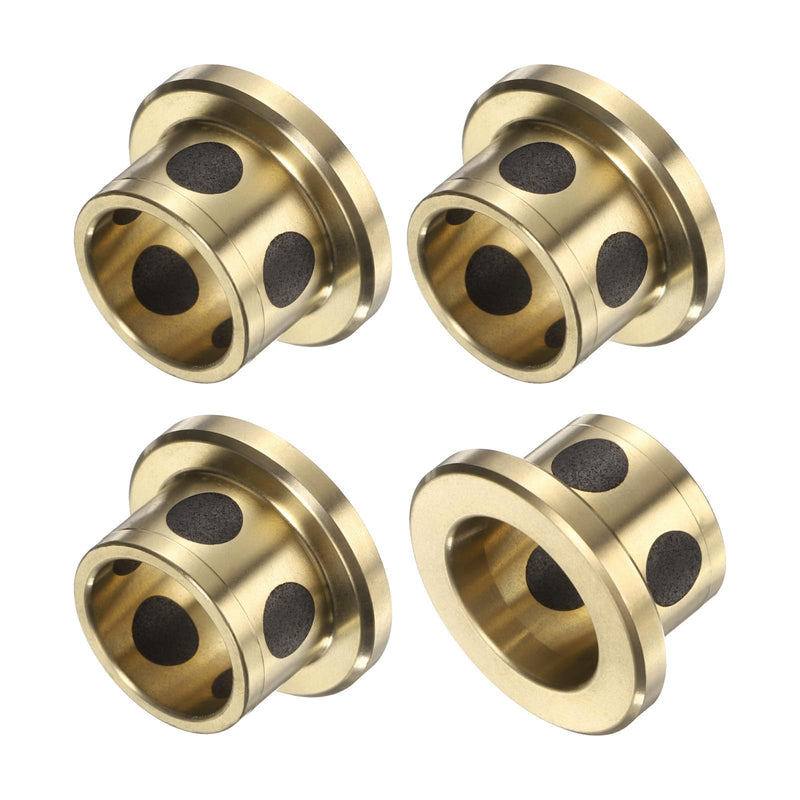uxcell 4pcs Flange Sleeve Bearings 12mm Bore x 15mm OD x 12mm Height, Wrapped Oilless Flange Bushings Brass Graphite, Oilless Lubricating Cast Brass Bushing
