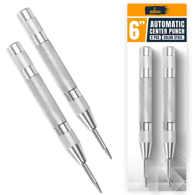 ALBO Spring Loaded Center Punch Tool – 6 Inch Automatic Punch for Metal, Wood, Steel – Heavy Duty Drill Punch – Durable Galvanized Coating, Precision Tip for DIY, Workshop & Professional Use (2pcs) 6'' pack of 2