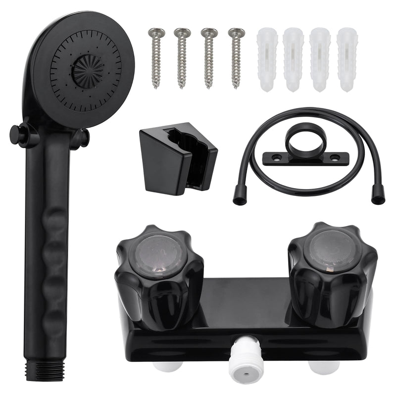 Rv Shower Faucet with Handheld Showerhead & Hose, 4 inch Shower Set Replacement, Leak & Rust Resistant for RV Camper Motorhome Travel Trailer Indoor/Outdoor Use, Black