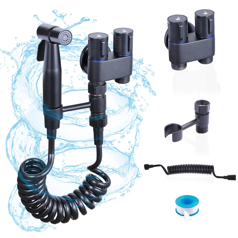 Handheld Toilet Bidet Sprayer for Toilet, Muslim Shower Bidet Toilet Hose Sprayer Kit, Jet Spray Bidet Attachment Connected to Faucet for Cloth Diaper Care and Feminine Wash (Black) Black