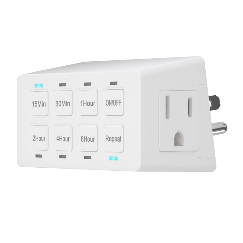 TG 8-Hour Indoor Countdown Plug-in Timer, Timer for Electrical Outlets, 15-30 Min 1-2-4-8 Hour, for Fans or Lights, 1/4 HP, White