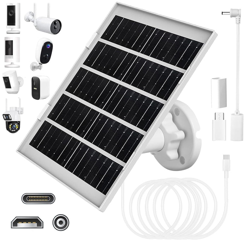 8W Solar Panel Charger for Outdoor Security Cameras, with Micro USB/USB-C and DC (35 x 135) Port, Fits Ring/Eufy/Wyze/Bird Feeder Camera, 13ft Cable, Fast Charging (1 Pack) 1 Pack