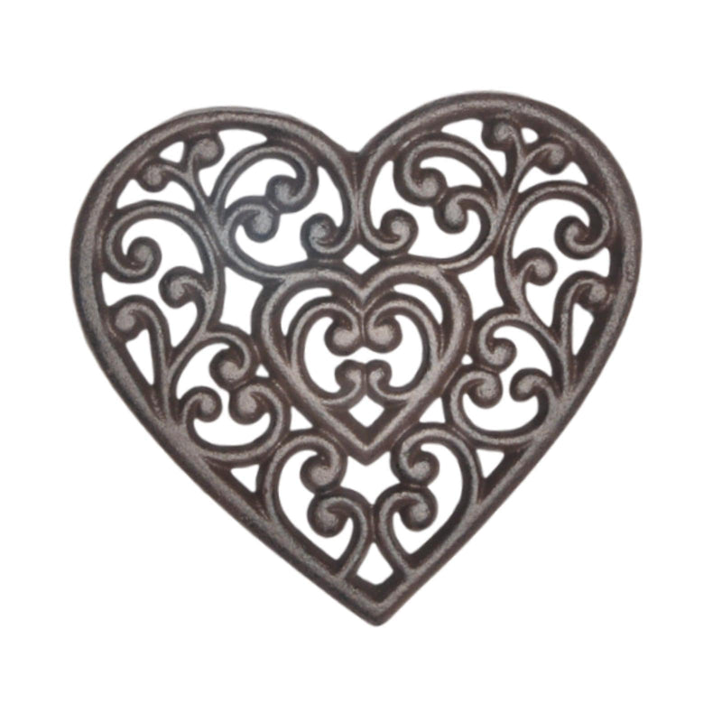 Cast Iron Trivet, Heavy Duty Rustic Metal Hot Pot Pad, Vintage Hot Plate Trivet for Kitchen Countertop Dining Table, Heart