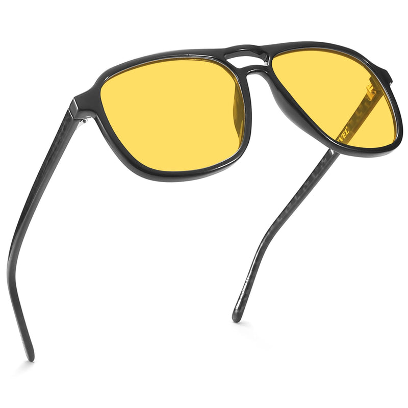 XXL Size Extra Large 160MM Polarized Double Bridge Retro Aviator Sunglasses Big Wide Heads Men UV400 Protection Glossy Black + Carbon Fiber Arm | Polarized Hd Night Driving Yellow