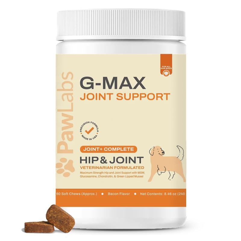 G-Max Joint Support for Dogs - Maximum Strength Hip & Joint Supplement with Glucosamine, Chondroitin, MSM etc - Relieves Arthritis Pain & Hip Dysplasia - Bacon Flavor, 60 Chews - PawsPlanet Australia