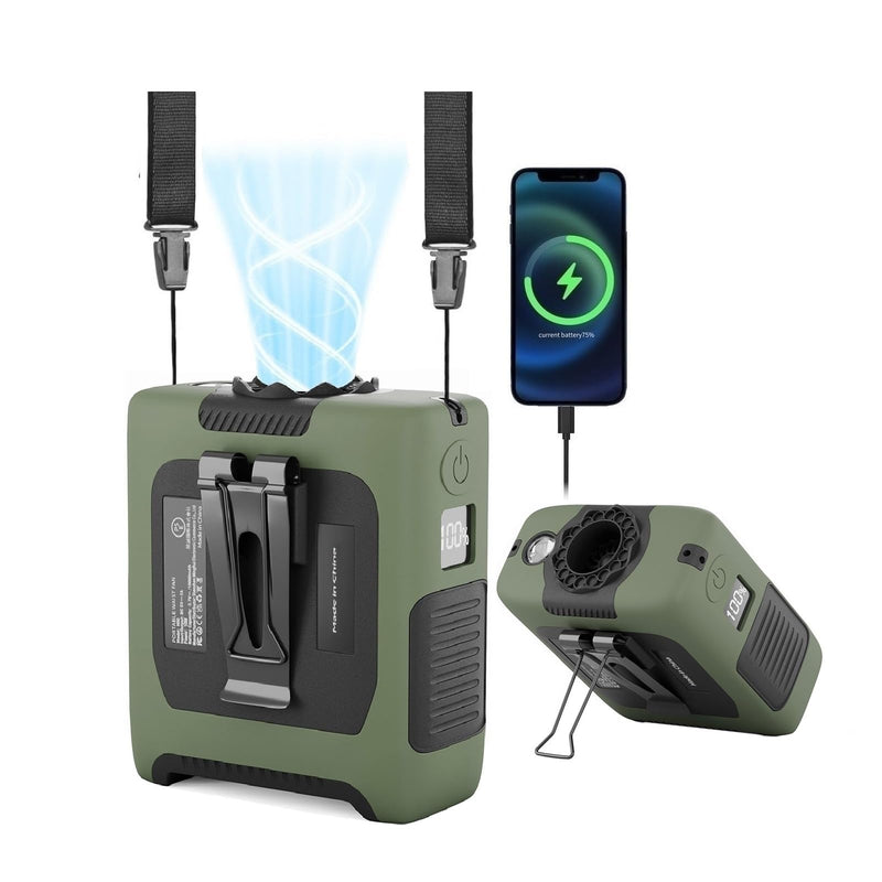 Portable Fan Wearable Personal Fan with 5 Speed Max 55 Working Hours Low Noise Portable Neck Fans Cooling Waist Fans for Camping Traveling LED Power Display 10000mAh Rechargeable (Dark Green) Dark Green