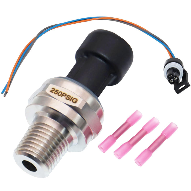 250 Psi Oil Fuel Pressure Sensor Transducer Sender with Harness Kit for Oil Air Fuel Gas Water 1/4" NPT Thread 316 Stainless Steel 0-250 Psi Oil Pressure Sensor Transmitter