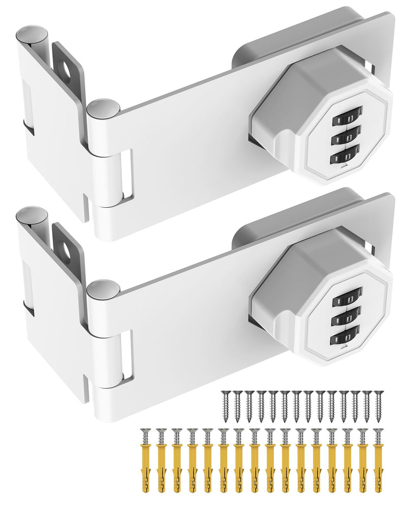 90 Degree Cabinet Combination Door Lock Latch, Zinc Alloy Password Rotary Hasp Lock, Keyless Folding Latches for Office File Cabinet, Drawers, Cupboard, Small Doors, Locker (2, White) 2