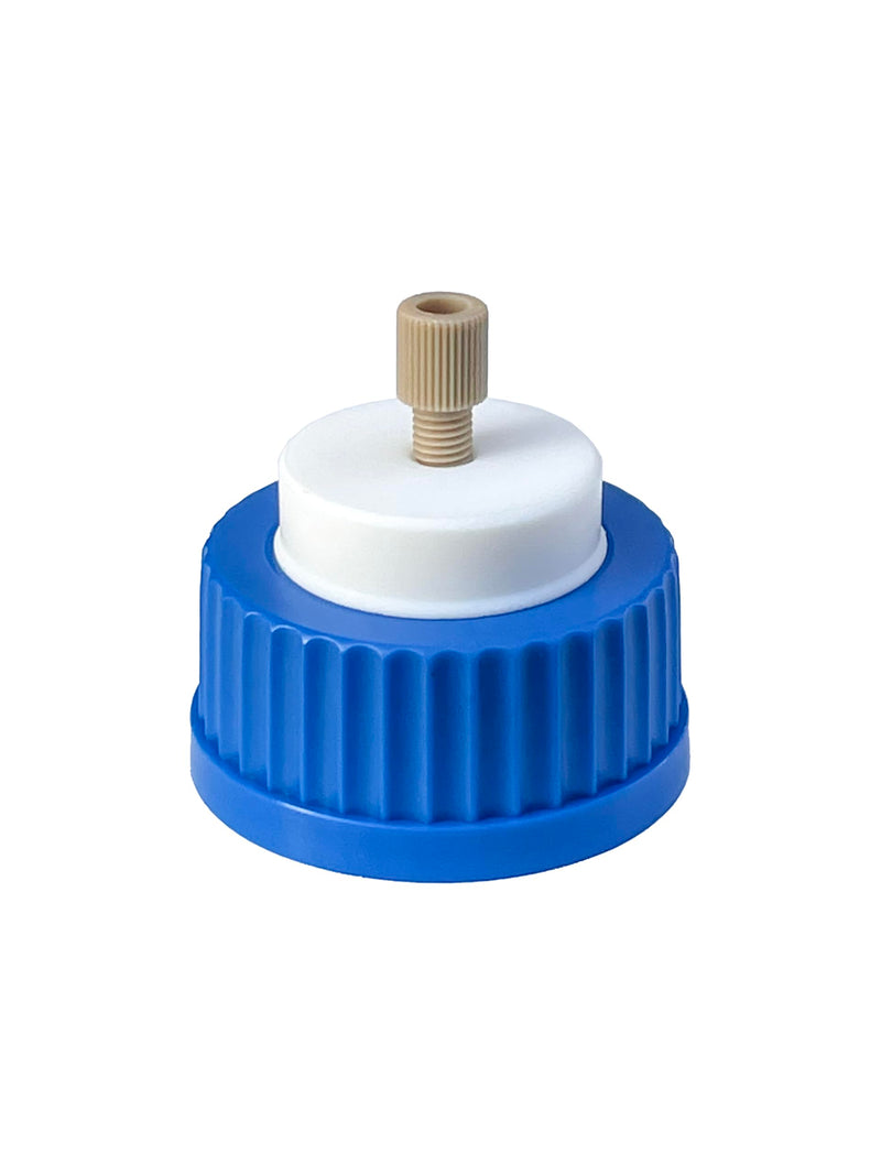 MUHWA Lab Safety 1-Port Cap with 1/4"-28 Thread Inserts Hole and PEEK Fitting, GL45 Filling Cap for 1/8" Inch OD Tubing