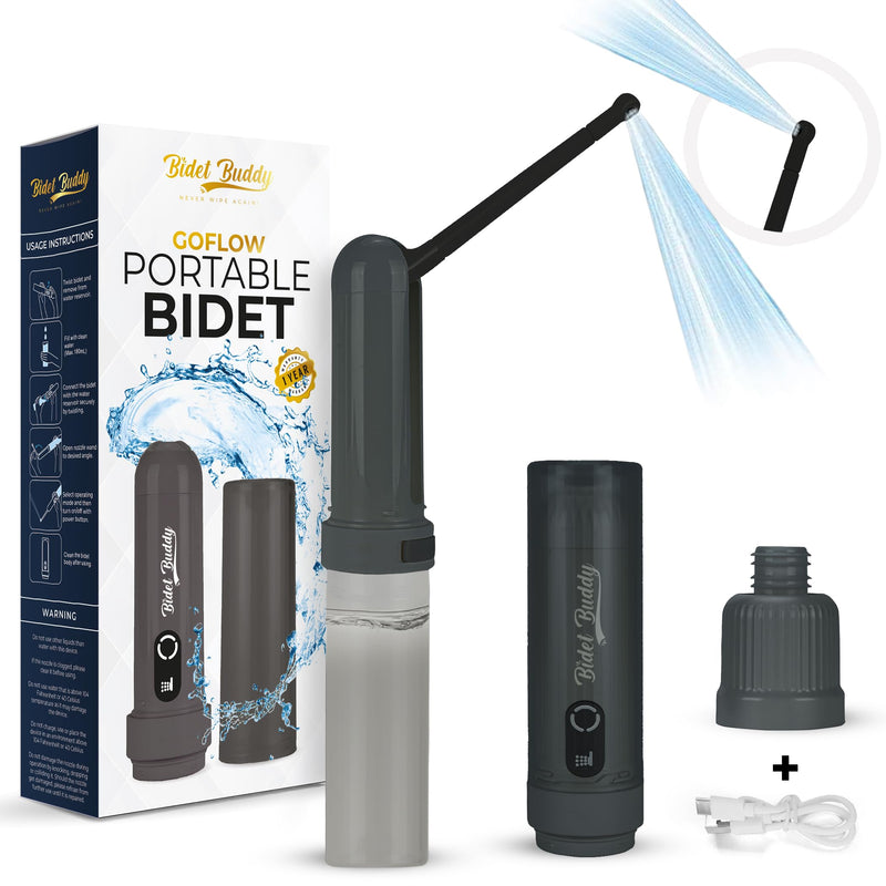 Portable Bidet | Bidet Buddy™ GoFlow | High Pressure | Travel Bidet | 180ML Portable Bidet for Travel | Handheld Bidet | Rechargeable Electric Portable Bidet for Women & Men | Grey Obsidian Drift
