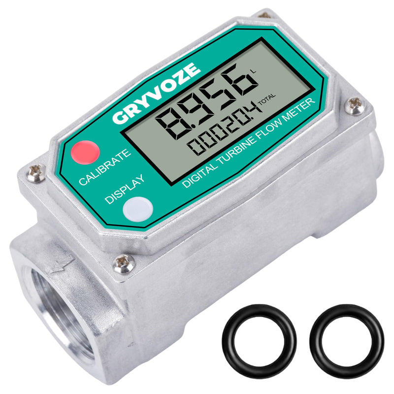 1" Alu Alloy Water & Fuel Flow Meter, 2.6-26 GPM Inline NPT ±1% Accuracy Flowmeter for Diesel, Gasoline & Liquids - Supports Sleep Mode, Includes Rubber Rings