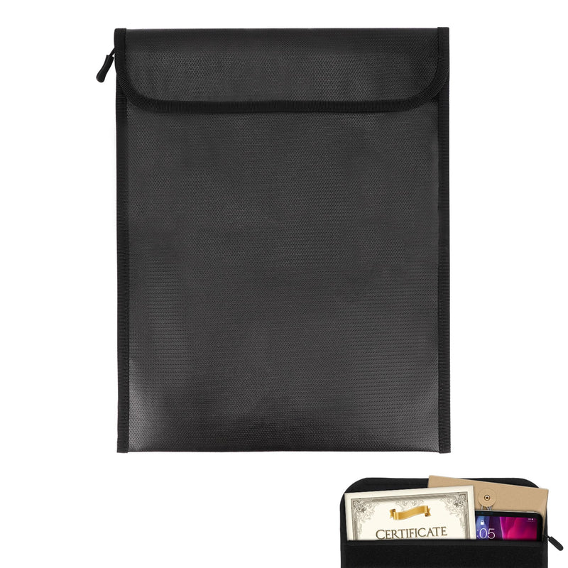 Fireproof Document Bag, Fireproof Bag, Important Document Storage Bag, Zipper Design, Suitable for Certificates, Tablets, Document Bags (Black 37 x 28cm)
