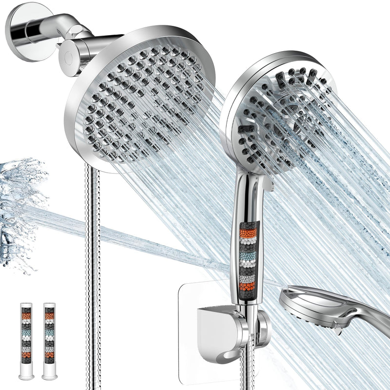 Shower Head with Handheld Spray Combo,High Pressure Dual Double Rain Shower Head with Handheld 10-Mode 78" Hose Chrome - NewNest Australia