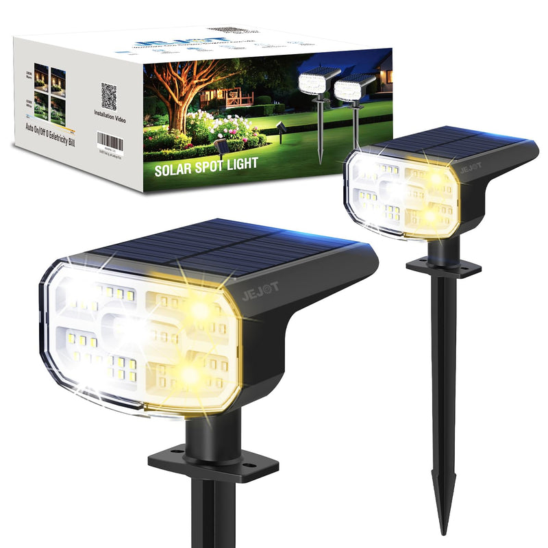 Solar Spotlights, Super Bright LED, 2 CCT Warm & Cool Light, Solarspot Lights for Outside Landscape Auto On/Off -2 Pack 2CCT 2 Pack