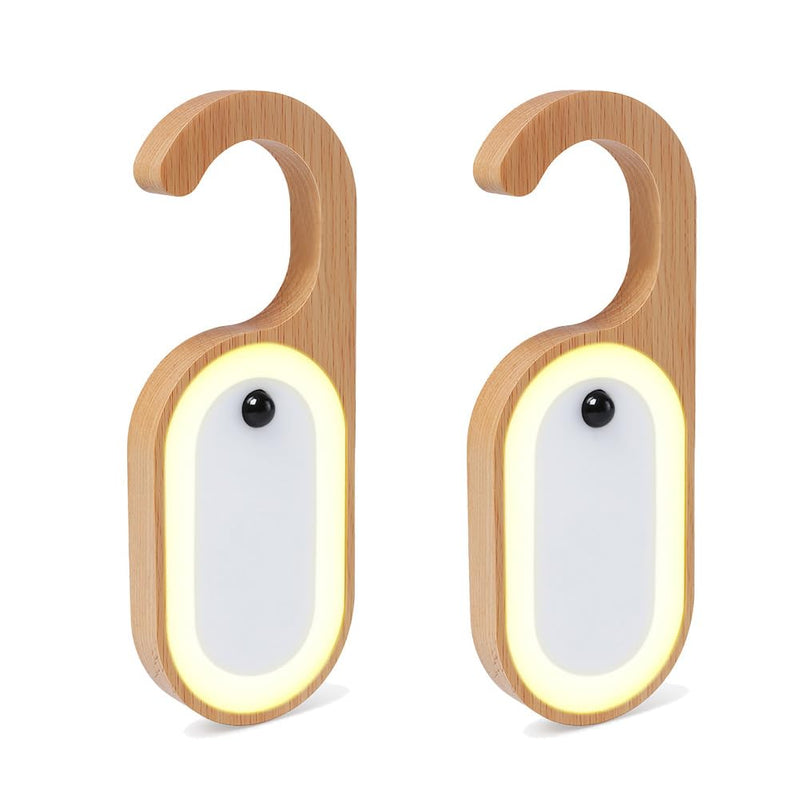 LANDGOO Message Motion Sensor Light, Portable Doorknob Memo Board Night Light with Stickers, Wooden Battery Rechargeable Warm LED Lamp for Bedroom Bathroom, Hanging Doorhandle Lighting (Beech 2Pack) Beech 2Pack
