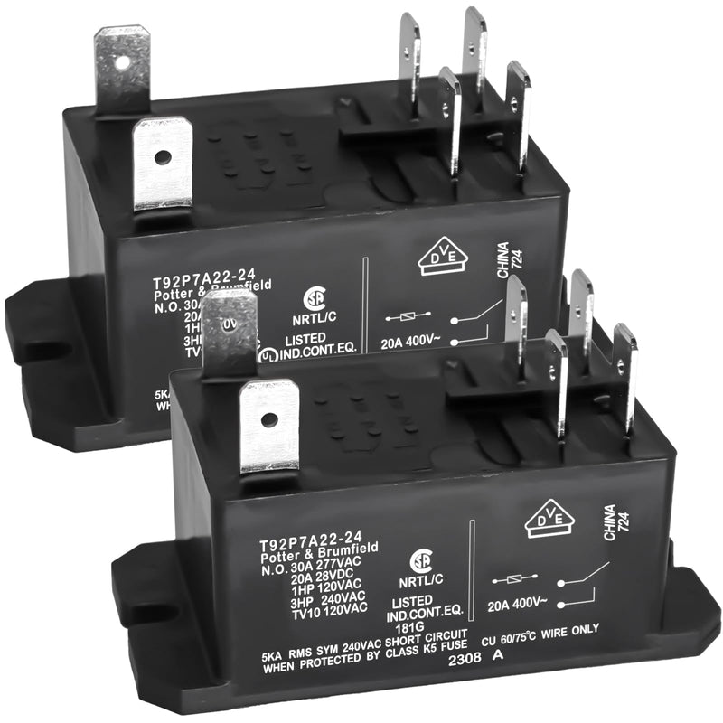 2PCS T92P7A22-24 Power Relay - 24VAC 30A Industrial-Grade DPST-NO (2 Form A) Relay for Heavy-Duty Automation 2