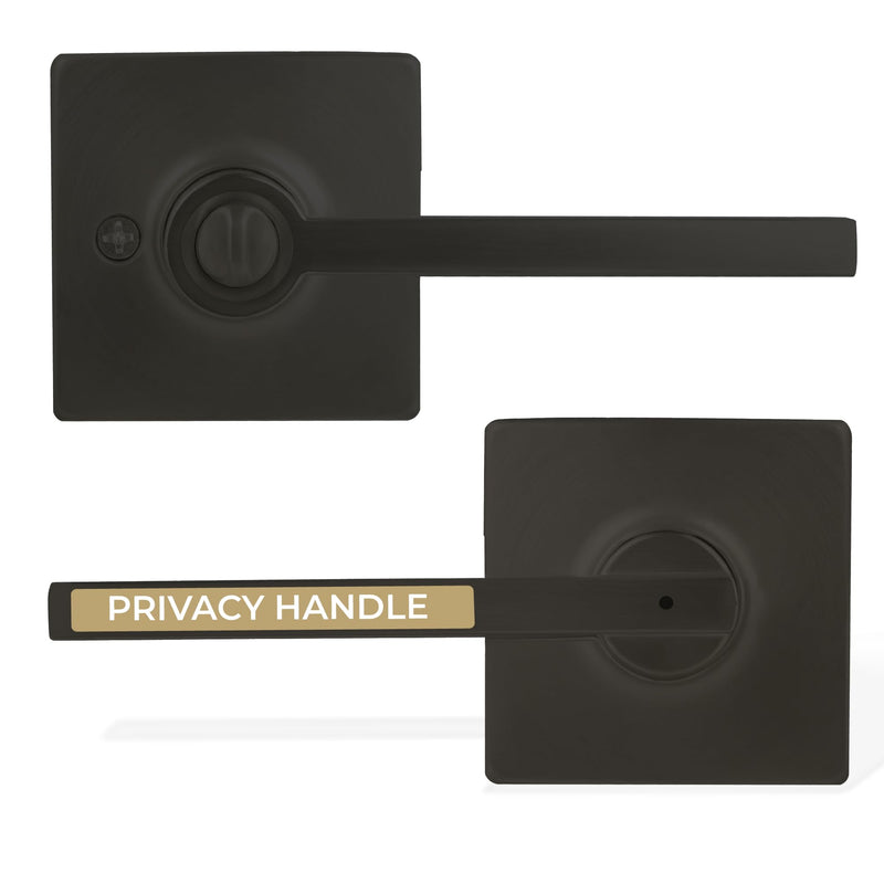Maven Privacy Door Handle - 1 Pack Reversible Interior Black Door Handle, Heavy Duty Bed & Bath Door Handles with Privacy Door Lock, Fits All Standard Doors - Matte Black
