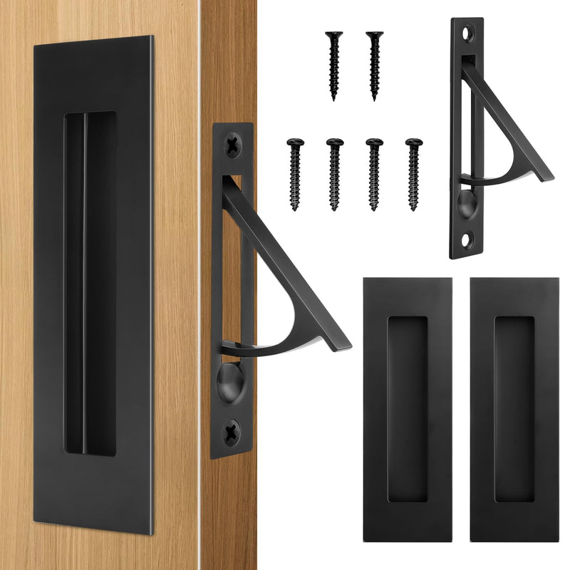 HBL' Pocket Door Hardware Set – 2 Recessed Flush Finger Pulls & 1 Edge Pull, Made of 304 Stainless Steel, Template Included, Black. ‎1 Pack Recessed Pull Handle + Edge Handles