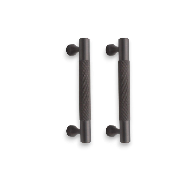 Infinity Decor Pack of 2 Solid Brass Knurled Pattern T Bar Cabinet Drawer Handles Gunmetal Grey Cupboard Pulls 160mm – for Interior Cabinet and Drawer