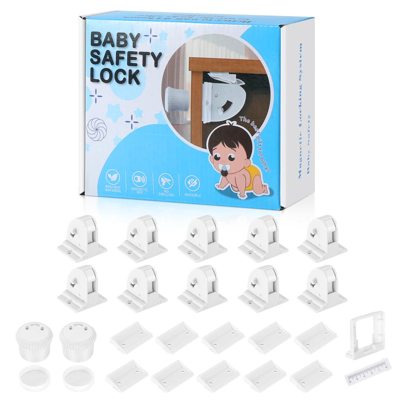10 Pack Magnetic Cabinet Locks for Child Safety, Drawer Locks Baby Proofing, Magnetic Door Safety Locks for Cabinets and Drawers, Easy Installation No Tools Required (10 Pack and 2 Keys) 10